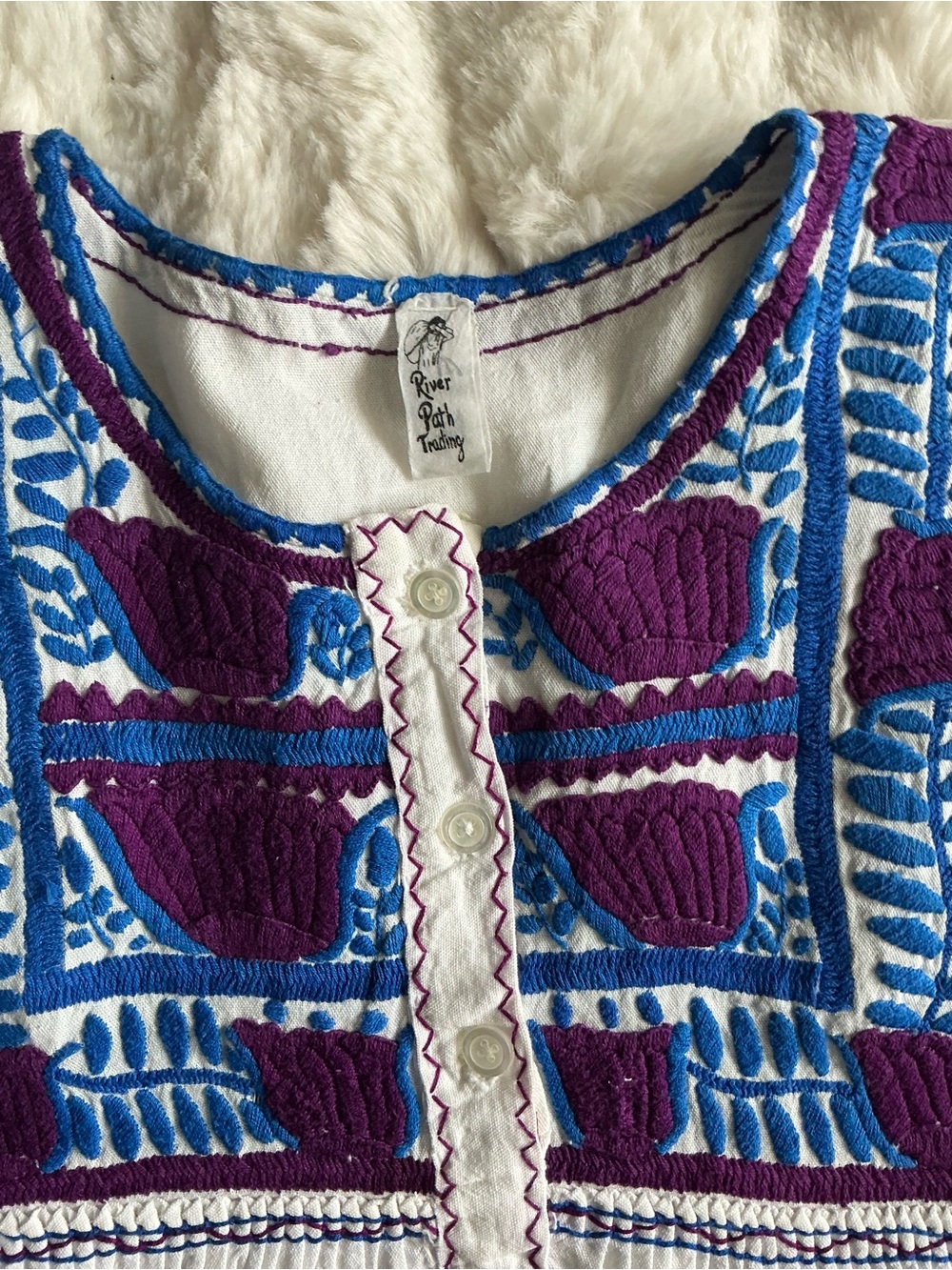 Unbranded Mexican Floral Embroidery Colorful Folk Puff Sleeve White Blouse SZ M - Picture 7 of 10
